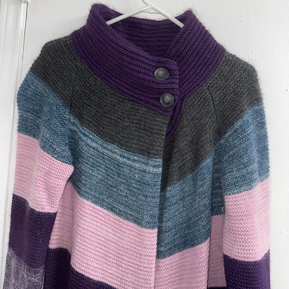 Theory Floriane Land Long Rainbow Angora Cashmere Mohair Stripe Sweater M - Picture 4 of 9